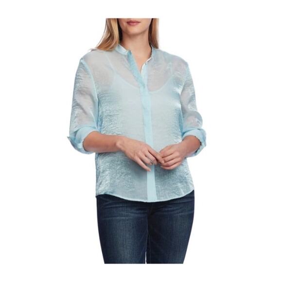 VINCE CAMUTO Light Blue Sheer Iridescent Button-Up Top Size Medium - Picture 1 of 9